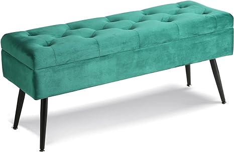 CUYOCA Storage Ottoman Bench Bed, 40" Velvet Tufted Ottoman Shoe Bench, Long Ottoman with Storage for Living Room Bedroom Hallway, Support 660lbs - Emerald