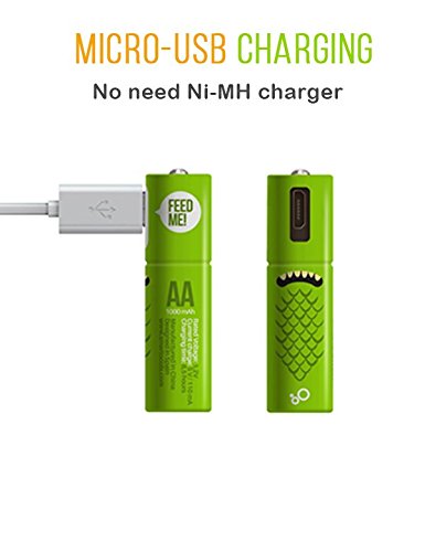 Smartoools Micro-USB Rechargeable AA/AAA Battery NiMH with Cables (AA 2 Pack)