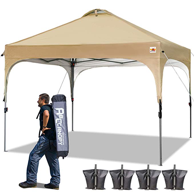 ABCCANOPY 10 x 10 Pop-Up Canopy Tent Beach Canopy Instant Shelter Tents Canopy Popup Outdoor Portable Shade with Wheeled Carry Bag Bonus Extra 4 x Weight Bags, 4 x Ropes& 4 x Stakes, Beige