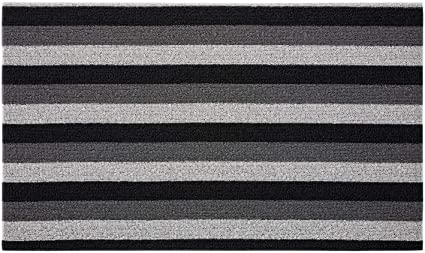 Gorilla Grip Tufted Bristles Loop Doormat, Crush Proof Texture, Catches Dirt from Shoes, Heavy Duty Vinyl Backing, Easy Clean Indoor and Outdoor Entrance Mats, Striped, 24x16, Black and Gray