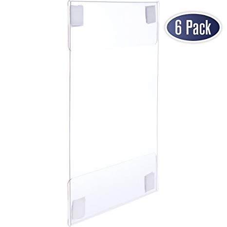 Acrylic Sign Holder with Velcro Adhesive, 8.5 x 11 inches - Portrait or 11 x 8.5 inches - Landscape, Clear Wall Mount Frame with Easy Installation, Perfect for home, office, store, restaurant (6 Pack)