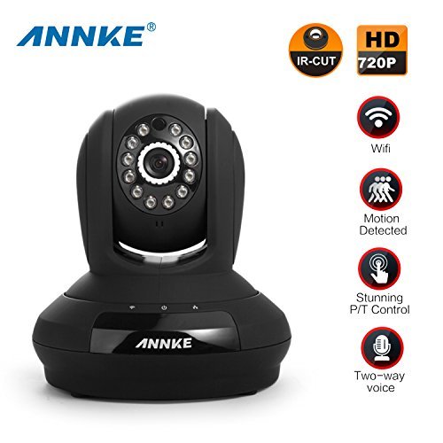 Annke 1.0 Megapixel 1280 x 720p HD Quality Wireless Wifi Network IP Camera Monitor, Night Vision with Two-Way Audio Built-in Microphone Phone Remote Access Monitoring, Black (IU-11A)