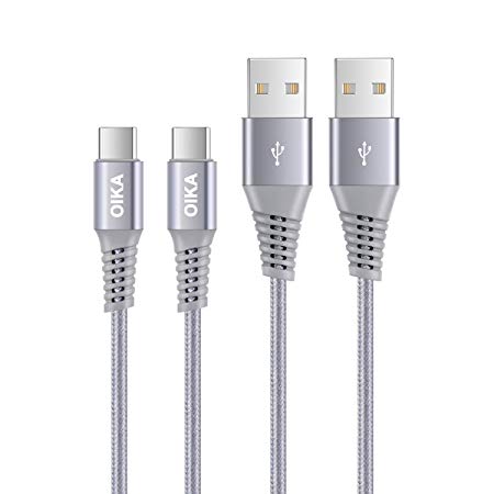 USB Type C Cable,OIKA 2 Pack 6FT Nylon Braided USB C to USB A Charger Cord for Samsung Galaxy S9 S8 Note 8,Apple New MacBook, Nexus 6P 5X,Google Pixel,LG G5 G6,Grey