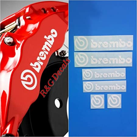 R&G Brembo Decal Combo Package for 6 Piston & 4 Piston & Brembo Logos Brake Caliper Decal Sticker High Temp Set of 6 Decals (White)