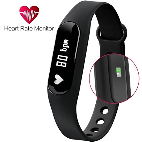 LESHP C6 Heart Rate Monitor, Fitness Tracker Bluetooth 4.0 Smart Bracelet Pedometer Watch Activity Sleep Tracker Band with OLED Display for iOS Android (C6-Black)