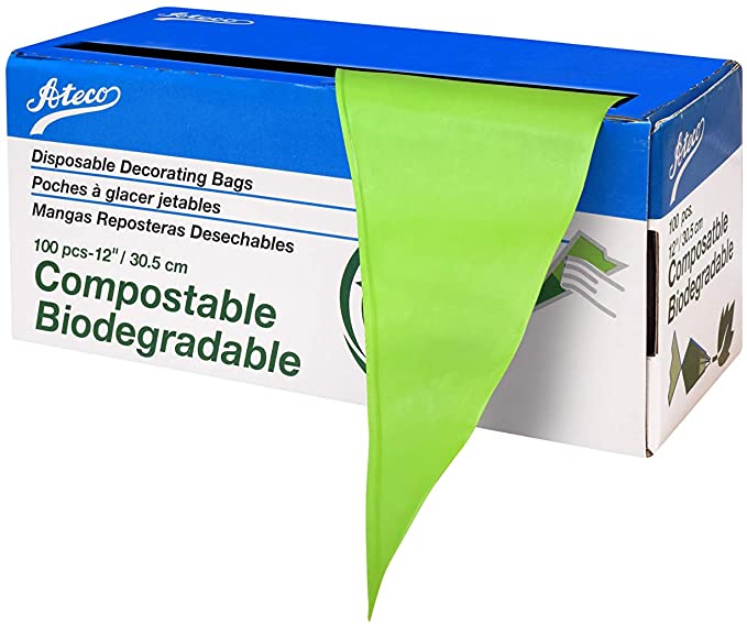 Ateco Compostable and Disposable Cake Decorating Bags, 12-Inch, 100, Biodegradable Green