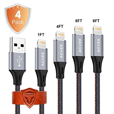 Ends Tip Unbreakable Cruel 4A Current Heavy Duty, Agvee Gloss Metal, 4 Pack 1FT 4FT 6FT 6FT Lightning Cable Set Ties Charger Jeans Braided Durable Fast Cord Car Charging for iPhone X 8 7 6 iPad iOs11
