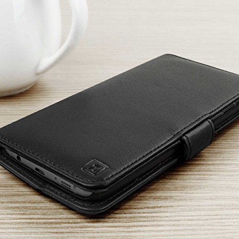 Olixar Premium Genuine Leather Wallet Case (Samsung S7 Edge, Black)