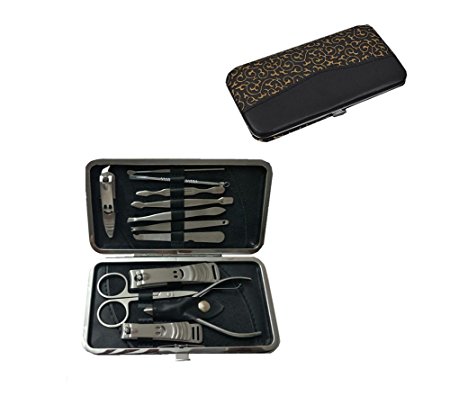 God's Hand One Set 12pcs Multifunction Stainless Steel Personal Manicure and Pedicure Set Travel Grooming Kit with Box (Black)