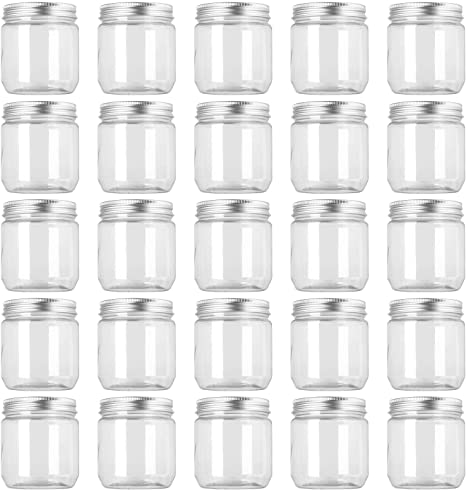 Fasmov 25 Pack 8 Ounce Clear Plastic Jars Containers With Screw On Lids, Round Empty Plastic Slime Storage Containers for Kitchen & Household Storage - BPA Free