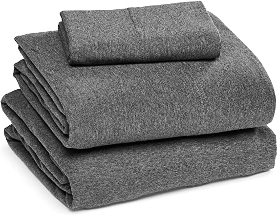 AmazonBasics Heather Cotton Jersey Bed Sheet Set - Twin XL, Dark Grey