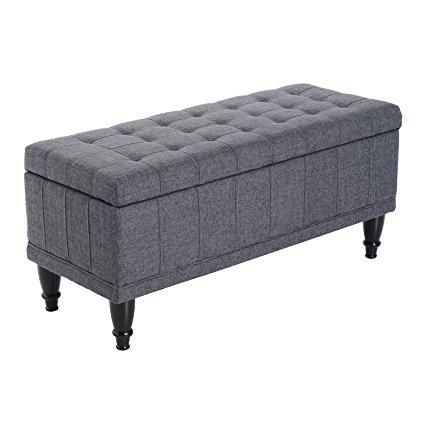 HomCom 42” Fabric Tufted Storage Ottoman Bench - Gray