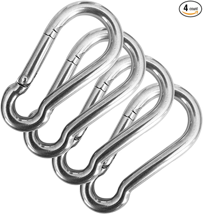Lifesport Gear 316 Stainless Steel Carabiner Clips, Pack of 4 Heavy Duty Spring Snap Hooks for Gym, Climbing, Camping, Travelling, Outdoor Activities