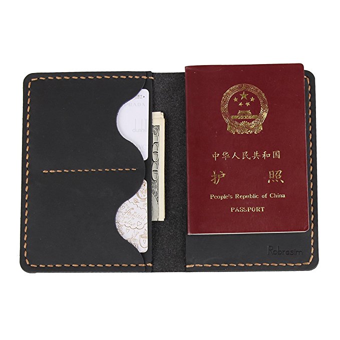 Robrasim Leather Passport Holder - Handmade Cover and Travel Wallet - For Men & Women