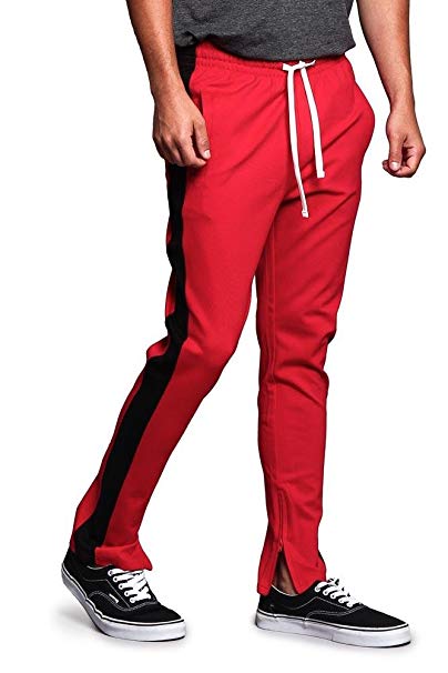 G-Style USA Men's Premium 4-Way Extra Stretchy Ankle Zip Contrast Outer Side Stripe Slim Fit Drawstring Track Pants