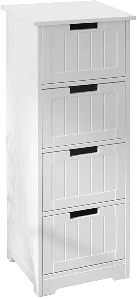 soges Bathroom Floor Cabinet Wooden Storage Cabinet Free Standing Drawer Cabinet Nightstand Chest of Drawer with 4 Drawers, White SYSRF6028