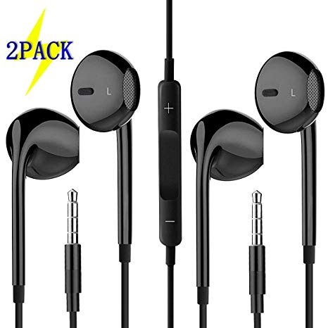 Timegevity Headphones/Earphones/Earbuds,3.5mm aux Wired Headphones Noise Isolating Earphones Built-in Microphone & Volume Control Compatible iPhone iPod iPad Samsung/Android/MP3 MP4(2PACK) Black-C