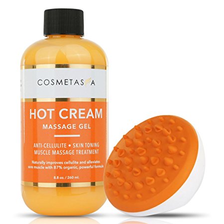 Hot Cream Massage Gel with Cellulite Massager:: Anti- Cellulite, Skin Tightening, Toning, Fat Burner & Muscle and Joint Pain Relief Jelly 100% Natural, 87% Organic, Cruelty Free