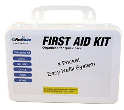 First Voice ANSI-25 25 Person Workplace Wall Mountable ANSI Compliant Plastic First Aid Kit