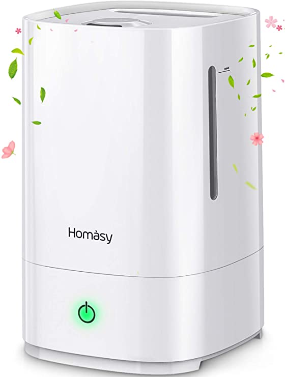 Homasy 4.5L Cool Mist Humidifiers top Filling humidfiers, Fresh Air, Sleep Mode & Auto Shut Off, Up to 30 Hours, White