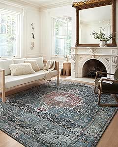 Loloi Margot Collection MAT-05 Ocean/Brick 8'-6" x 11'-6", .38" Thick, Area Rug, feat.CloudPile, Soft, Durable, Printed, Medallion, Low Pile, Non-Shedding, Easy Clean, Living Room Rug