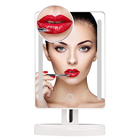 Makeup mirror with led light,My Canary Natural White light vanity mirror with 3.5in 10x Magnification spot Mirror,Desk mirror with battery /USB powered,Adjustable Brightness,360° Rotation