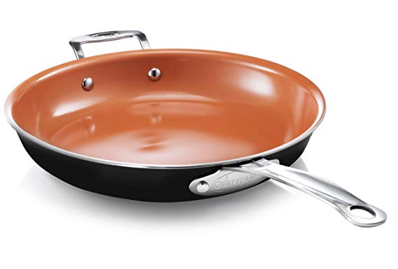 Gotham Steel 12.5” Fry Pan with Ultra Nonstick Titanium and Ceramic Copper Coating with Helper Handle, Dishwasher, Metal Utensil and Oven Safe