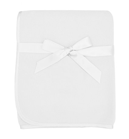 TL Care Fleece Blanket with Satin Trim, White, 3/8"