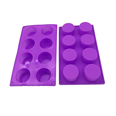 (2 Pack) 8-Cavity Round Silicone Mold for Soap, Cake, Bread, Cupcake, Cheesecake, Cornbread, Muffin, Brownie, and More