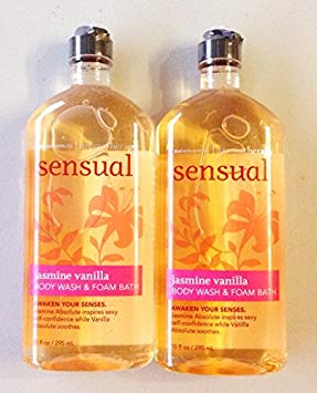 Lot of 2 Bath and Body Works Sensual Jasmine Vanilla Body Wash & Foam Bath