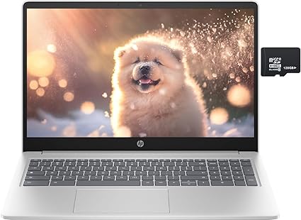 HP Chromebook 15.6 Inch Laptop for College Students, Intel 4-Core Processor N200 (Beat i5-8250U), 8GB DDR5 RAM, 64GB eMMC 128GB SD Card, Chrome OS, UHD Graphics, Natural Silver, PCM