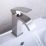 KES L3109A-2 Single Handle Waterfall Bathroom Vanity Sink Faucet with Extra Large Rectangular Spout Brushed Nickel