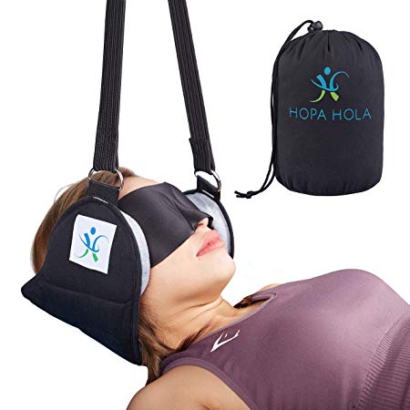 Head Hammock - Portable Cervical Traction Device for Neck Pain Relief Massager for Back and Shoulder Pain Neck Support and Stretcher Relaxation for Physical Therapy with Black Eye Mask