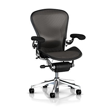 Herman Miller Classic Aeron Task Chair: Tilt Limiter w/Seat Angle Adj - Lumbar Pad - Fully Adj Vinyl Arms - Standard Carpet Casters