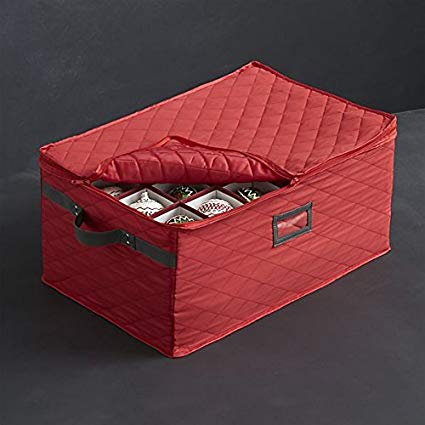 LAMINET Deluxe Quilted 72 Ornament Bin - RED - Easily fit up to 72 Ornaments! 3 Removable Trays That Hold up to 24 Ornaments That Measure up to (3.5" x 3.5" x 3.375)