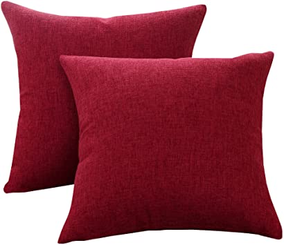 Sunday Praise Linen Decorative Throw Pillow Covers,Classical Square Solid Color Pillow Cases,18x18 Inches Cushion Covers for Sofa Couch Bed&Car,Pack of 2 (Red)