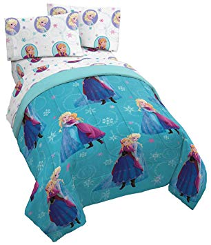 Jay Franco Disney Frozen Swirl 5 Piece Full Bed Set - Includes Reversible Comforter & Sheet Set - Bedding Features Elsa & Ana - Super Soft Fade Resistant Polyester - (Official Disney Product)