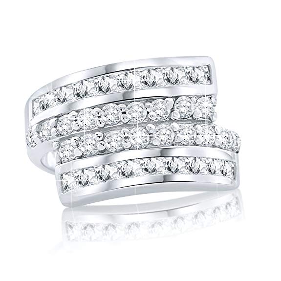 Women's Sterling Silver .925 Designer Ring Featuring Prong and Channel Set Cubic Zirconia (CZ) Stones