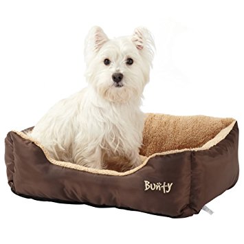 Bunty Deluxe Soft Washable Basket Bed Cushion with Fleece Lining for Dogs - Made in the UK - Brown Small