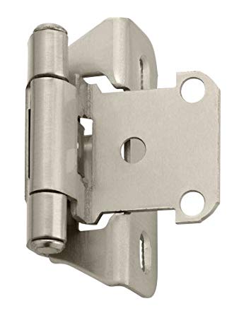 Amerock BPR7566G10 1/4 in (6 mm) Overlay Self-Closing, Partial Wrap Satin Nickel Hinge - 2 Pack