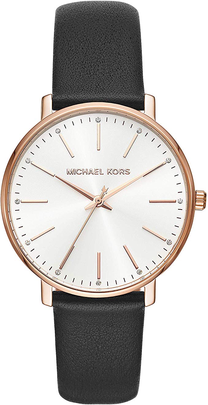 Michael Kors Women's Stainless Steel Quartz Watch with Leather Calfskin Strap