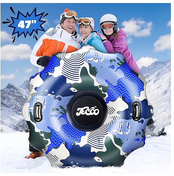 Snow Tube, Heavy Duty Inflatable Snow Tube for Toddler/Kids and Adults, Thick Cold-Resistant Material with Tow Strap and Reinforced Handles, Winter Toys for Outdoor Snow Sledding