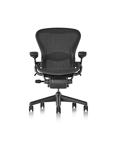 Herman Miller Classic Aeron Task Chair: Tilt Limiter w/Seat Angle Adj - Lumbar Pad - Fully Adj Vinyl Arms - Standard Carpet Casters