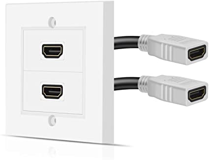 TNP HDMI Wall Plate - Dual (2 Port) HDMI Socket Plug Jack Outlet Decorative Face Cover Mount Panel with 4K UHD ARC/eARC Ethernet Pass-Thru Support Flexible High Speed Extension Pigtail Coupler Cable