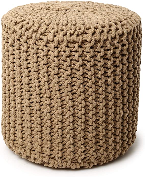 REDEARTH Round Pouf Ottoman -Poof Pouffe Accent Chair Cylindrical Seat Footrest for Living Room, Bedroom, Nursery, kidsroom, Patio, Gym; 100% Cotton (16x16x16; Beige)