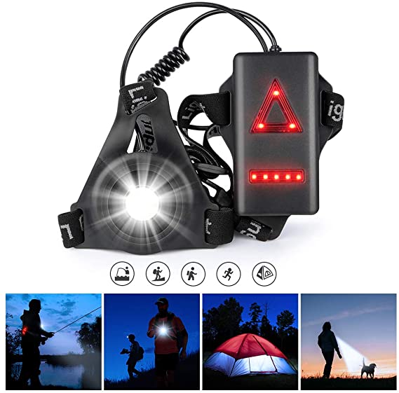 Running Light Lamp Running Night Light Outdoor Chest Light Back Warning Light with Rechargeable Battery for Jogging, Hiking, Dog Walking, Hunting