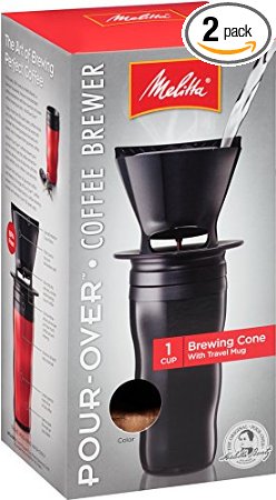 Melitta Coffee Maker, Single Cup Pour-Over Brewer with Travel Mug, Black (Pack of 2)