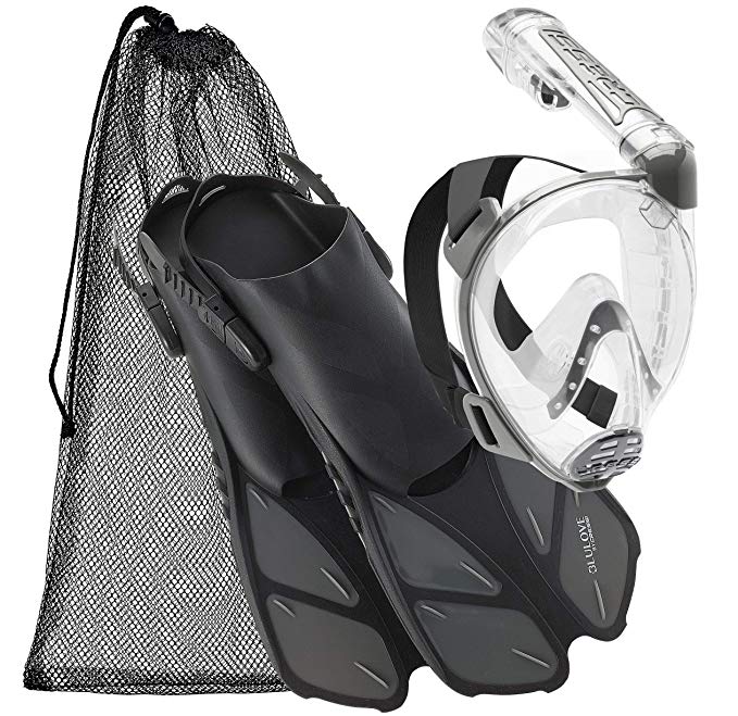 Cressi Italian Collection Full Face Snorkel Mask with Latest Dry Top Snorkel System, with Self-Adjustable Fin Perfect Snorkel Set for Traveling