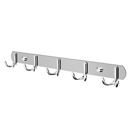 Coat Hooks TAPCET Clothes Hooks Stainless Steel Wall Coat Double Bathroom Hooks Coat Hat Clothes Robe Towel Wall Hook Coat Rack Wall Mount Hanger with 5 Hooks