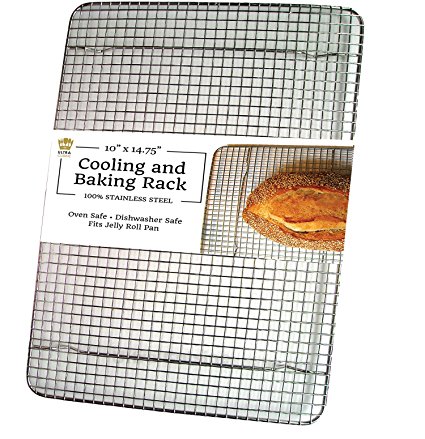 Ultra Cuisine Professional 100% Stainless Steel Cooling & Roasting Rack fits Jelly Roll Baking Pans - Rust Resistant, Heavy Duty Wire Grid - Oven Safe for Cooking & Grilling (10" x 14.8")